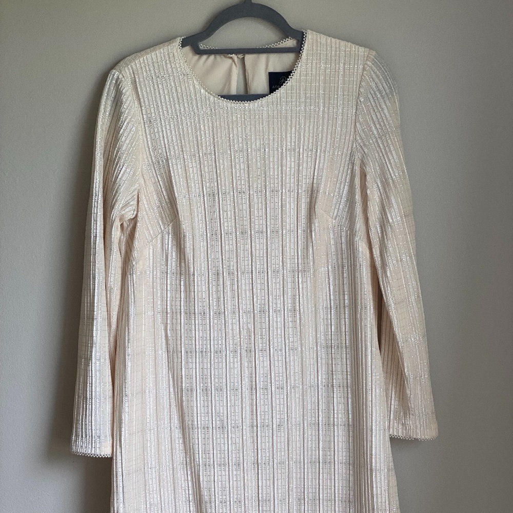 Adrianna Papell White Pleat Metallic Velvet Dress